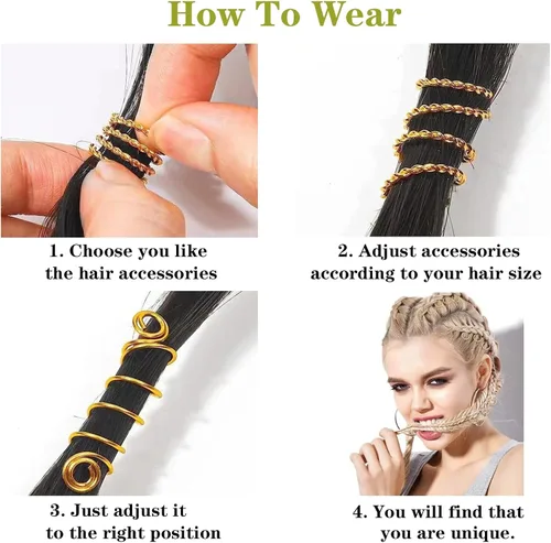 Miniatura 5 de 220 piezas de joyería dorada para el cabello, accesorio de Tuefuzy para el cabello, accesorio para rastas, trenzas de metal dorado, anillos y clips