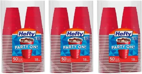 Miniatura 7 de Hefty - Vasos desechables de plástico rojos, 9 onzas, 50 unidades (paquete de 12), 600 en total