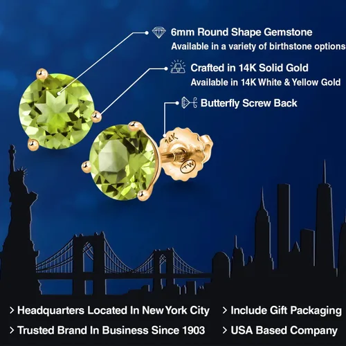 Miniatura 9 de Gem Stone King Aretes de Martini de oro amarillo de 14 quilates Aretes de tuerca de 3 puntas para mujeres y hombres Redondos de 0.236 pulgadas