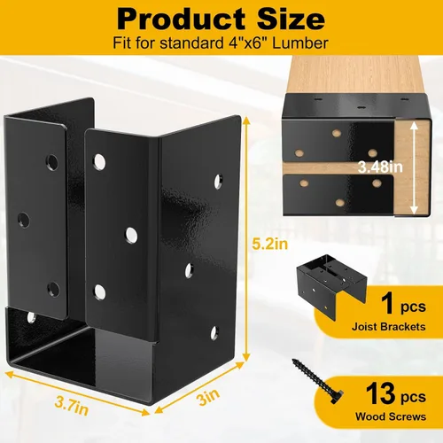 Miniatura 3 de FMhotu Soporte de Viga Oculto (1 Paquete), Soporte de Viga de 4"x6" con Brida Oculta para Exteriores con Tornillos, Soportes de Viga de Montaje