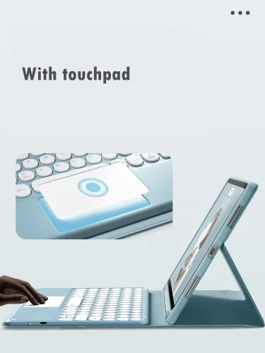 Miniatura 5 de Funda de teclado para Samsung Galaxy Tab A8 de 10.5 pulgadas 2022, teclado táctil de tecla redonda, teclado inalámbrico desmontable magnético Azul