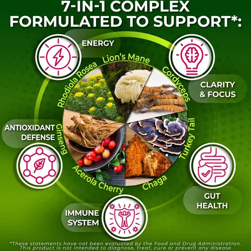 Miniatura 5 de Complejo orgánico de hongos: melena de león, cola de pavo, cordyceps, chaga, contiene beta-glucanos naturales - Mezcla de energía orgánica y apoyo