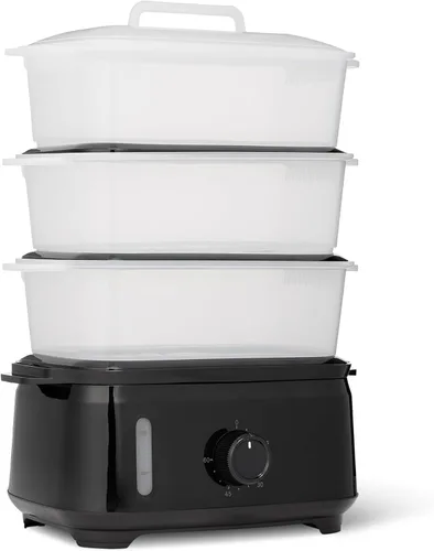 Amazon Basics Vaporizador eléctrico de alimentos para cocinar verduras, diseño de 3 niveles, temporizador de 60 minutos con apagado automático,