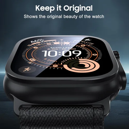 Miniatura 4 de Uyiton Protector de pantalla para Apple Watch Ultra 3/2/1, marco de aleación de titanio y vidrio templado 9H, protección militar [Keep Original]