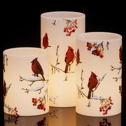 Miniatura 12 de GenSwin Velas de Navidad sin llama con temporizador remoto, juego de 2 velas LED de Navidad que funcionan con pilas con casa de nieve, Papá Noel