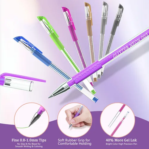 Miniatura 2 de Bolígrafos de gel con purpurina para libros de colorear para adultos, paquete de 96 bolígrafos de gel para artistas, 48 colores con un 50% más