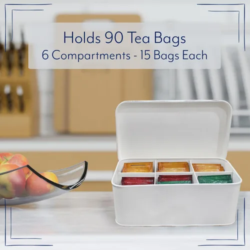 Miniatura 3 de AuldHome Farmhouse - Caja de té (blanca), estilo retro vintage esmaltado, lata de almacenamiento de té
