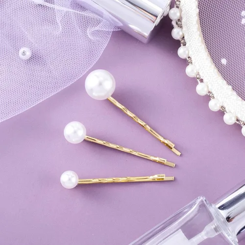 Miniatura 7 de OIIKI 12 horquillas para el pelo de perlas, pinzas para el pelo de perlas, 3 tamaños de pasadores de perlas, pasadores decorativos de boda