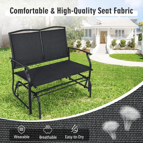 Miniatura 9 de Tangkula Banco planeador de patio para 2 personas, silla de sofá biplaza mecedora para exteriores con marco de acero resistente, tela de asiento