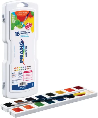 Miniatura 4 de Prang Pintura de acuarela semihúmeda no tóxica sin cera, media bandeja rectangular de plástico, 16 colores surtidos