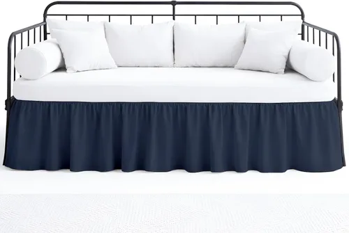 Miniatura 10 de Falda de cama con volantes con esquinas divididas para camas de día, cobertura de tres lados, fácil ajuste, fabricada con microfibra cepillada