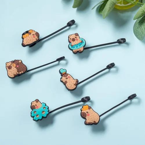 Miniatura 4 de 6 tapas con cubierta de pajita para taza Stanley Capybara, 10 mm, tapa reutilizable y linda para pajitas, accesorios, protectores portátiles