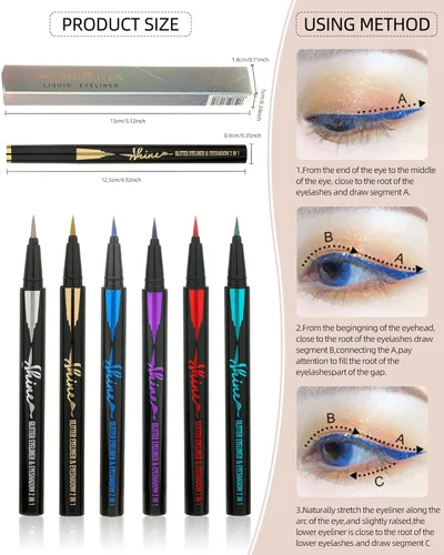 Miniatura 7 de Lápiz delineador de ojos líquido dorado y plateado, 2 piezas, de larga duración, impermeable, a prueba de manchas, pigmentado, acabado brillante