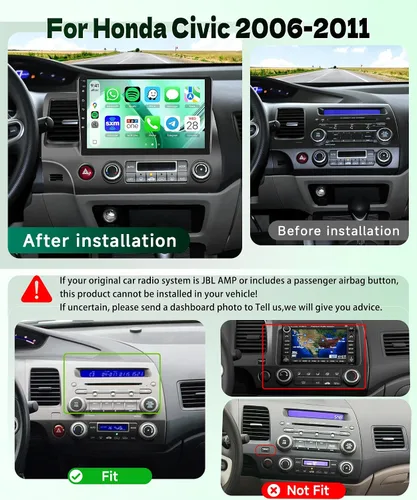 Miniatura 2 de para Honda Civic 2006-2011 Estéreo de coche Android Carplay inalámbrico Soporte para Android Auto inalámbrico con WiFi Navegación GPS Cámara