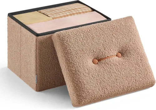 SONGMICS Otomana pequeña plegable de almacenamiento, taburete reposapiés, 12.2 x 16.1 x 12.2 pulgadas, otomana con almacenamiento, carga de hasta