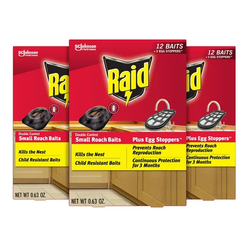 Raid Double Control - Cebos pequeños para cucarachas y tapones para huevos, 12 unidades (paquete de 3)
