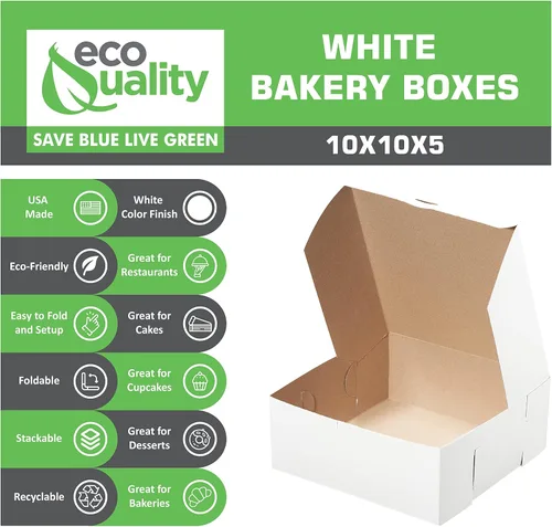 Miniatura 2 de Paquete de 100 cajas blancas de pastelería de 10 x 10 x 5 pulgadas, cartón kraft blanco para el hogar o venta al por menor, cartón de papel