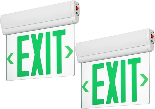 Miniatura 8 de LEONLITE Señal de salida de emergencia verde, UL 924, letrero de salida LED con borde iluminado, luces de salida cableadas con batería de respaldo