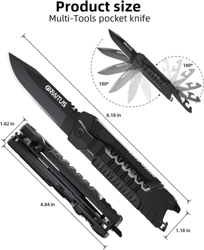 Miniatura 3 de Cuchillo multiuso 17 en 1 con varillas para iniciar fuego, abrebotellas, sierra, destornilladores, silbato, rompeventanas y más - Perfecto para Negro