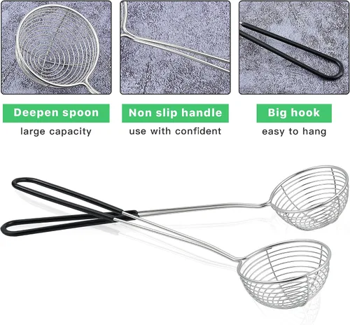 Miniatura 4 de 12 cucharas coladoras de olla caliente, colador de araña de acero inoxidable de 2.5 pulgadas, cucharón de olla caliente con mango aislado