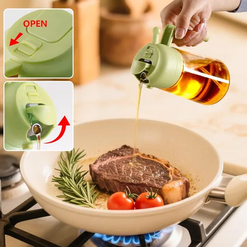 Miniatura 4 de SWEET VIEW 2 piezas Pulverizador de aceite de oliva para cocinar, botella de vidrio de 470 ml 2 en 1 para rociar y verter para cocina, freidora