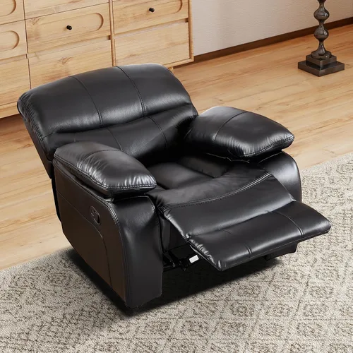 Miniatura 6 de EBELLO Americana - Silla reclinable manual de piel sintética, sofá reclinable individual minimalista con reposapiés, reposacabezas y reposabrazos