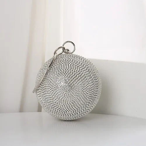 Miniatura 5 de Bolso de mano redondo de cristal para mujer, bolso de noche con diamantes de imitación, lentejuelas brillantes, bolso de hombro con purpurina, bolso