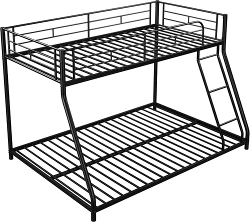 Miniatura 6 de Majnesvon Litera de metal para suelo, cama individual sobre matrimonial, litera baja, marco resistente con escalera inclinada y barandillas