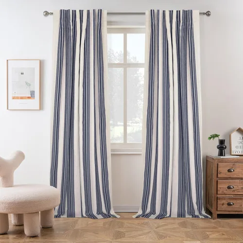 Miniatura 49 de DriftAway Chris Linen - Cortinas opacas con capa térmica y reductora de sonido, 63 pulgadas de largo para dormitorio, cortinas estampadas a rayas