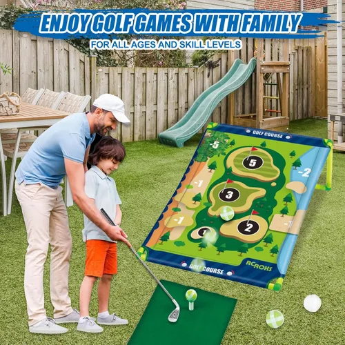 Miniatura 6 de Juego de astillado de golf de velcro con 2 palos, juego de batalla de golf adhesivo portátil para interiores y exteriores, patio trasero, parque