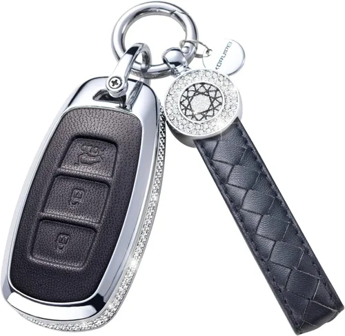 Miniatura 29 de Funda para llavero compatible con Volvo, cuero negro con cristal de protección de 360 grados para XC90, XC60, XC40, S60, S90, V60, V90, Polestar 1