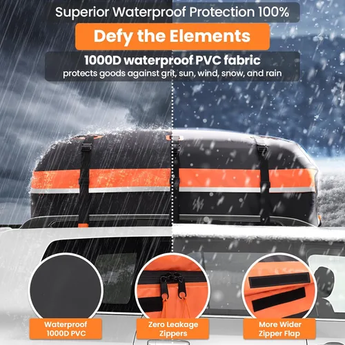 Miniatura 3 de Sailnovo Portaequipajes para techo de automóvil de 15 pies cúbicos, bolsa de techo de PVC 1000D impermeable con alfombrilla antideslizante, bloqueo