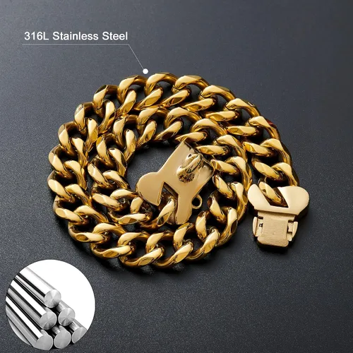 Miniatura 4 de Collar de perro con cadena de oro de 0.71 pulgadas, eslabones cubanos con hebilla de presión segura, collar de metal para Pitbull pequeño y mediano