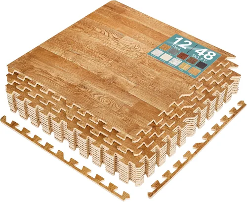 Miniatura 11 de Sorbus Losetas de suelo de madera veteada, esteras de espuma EVA entrelazadas, losetas de 3/8" de grosor para suelos de madera, esteras de ejercicio