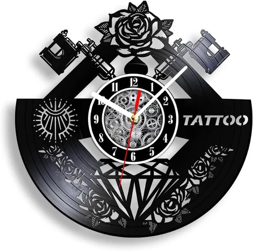 The Geeky Days Reloj de pared con disco de vinilo silencioso con nombre personalizado, máquina de tatuaje de cuarzo con pilas, 12 pulgadas, LP,