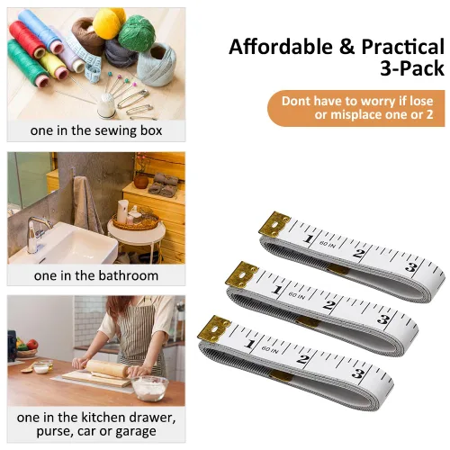 Miniatura 6 de Paquete de 3 cintas métricas corporales de doble escala suave de 60 pulgadas (150 cm), regla flexible de tela de costura y tela de artesanía