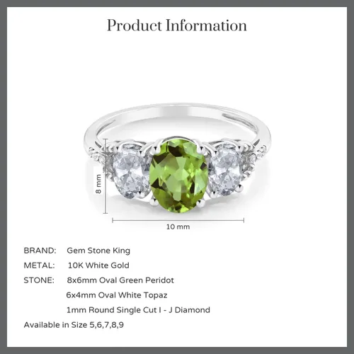 Miniatura 35 de Anillo de compromiso ovalado de oro blanco de 10 quilates con piedra natal y topacio blanco de 3 piedras con detalles de diamante Centro de 0.315