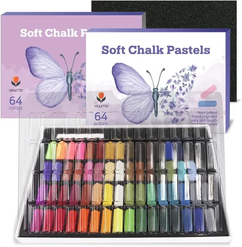 Miniatura 2 de VIOLETTO Juego de pasteles suaves y secos, suministros de arte para artistas profesionales y principiantes adultos, 64 colores más 2 palos