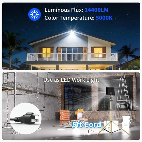 Miniatura 4 de Luces de inundación de 120 W para exteriores, luz de seguridad LED más brillante de 14400 lm con enchufe, impermeable IP66, reflector de luz diurna