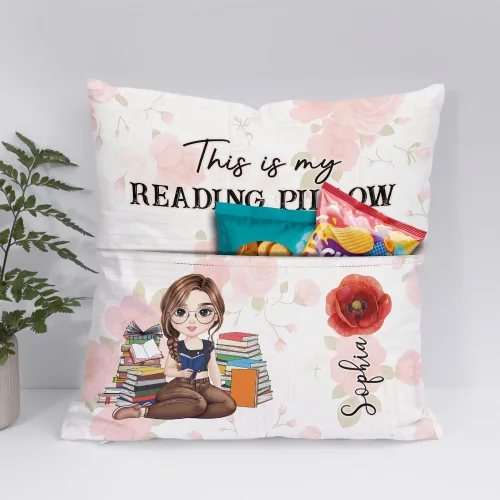 ENCYCOM Almohada de bolsillo personalizada para lectura de libros, almohadas personalizadas con nombre, regalo para niñas ratones de biblioteca,