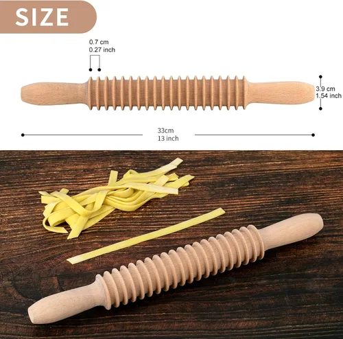 Miniatura 2 de Lápiz rodante de madera de haya de 7mm para pasta Fettuccine, cortador de tallarines, rodillo de rejilla de fideos, cortador de masa, lápiz rodante