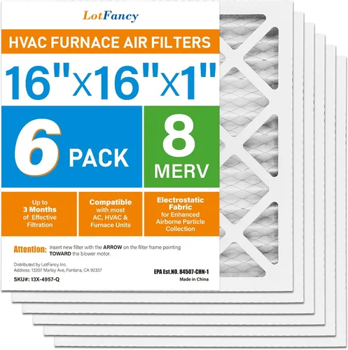 LotFancy Filtro de aire MERV 8 de 16 x 16 x 1, 6 unidades, tamaño real: 15.75 x 15.75 x 0.75 pulgadas, reemplazo plisado para horno y filtro de CA,