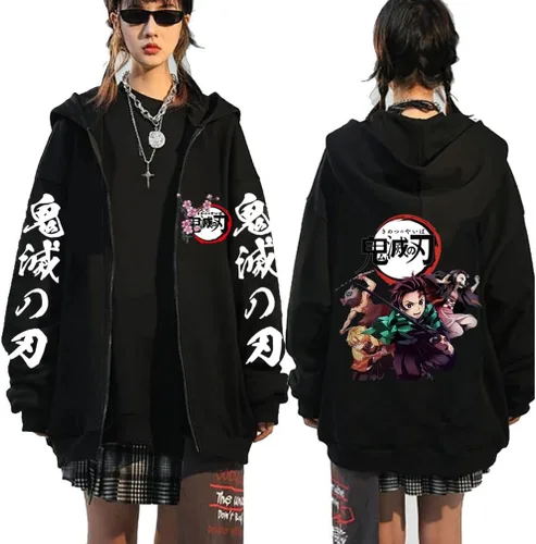 Symish Anime - Sudadera con capucha y cremallera de anime Tanjirou Nezuko Anime Cosplay con cremallera para unisex