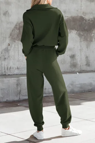 Miniatura 65 de PRETTYGARDEN Conjunto de suéter de 2 piezas para mujer, sudadera con cremallera, pantalones deportivos, ropa casual