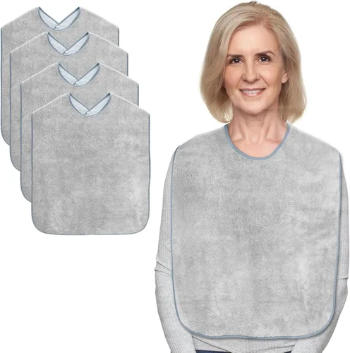 Miniatura 9 de Baberos para adultos para hombres y mujeres, paquete de 4 unidades, baberos de rizo reutilizables para personas mayores, toalla impermeable