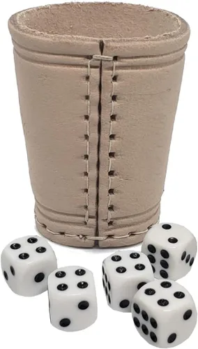Miniatura 26 de Cyber-Deals - Taza compacta de cuero genuino para dados + dados con bolsa de almacenamiento de terciopelo negro