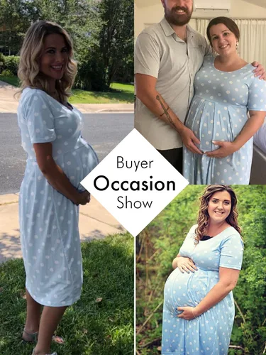 Miniatura 2 de BBHoping Vestido de maternidad casual a rayas para mujer, manga corta y 34, longitud hasta la rodilla, ropa de embarazo para baby shower