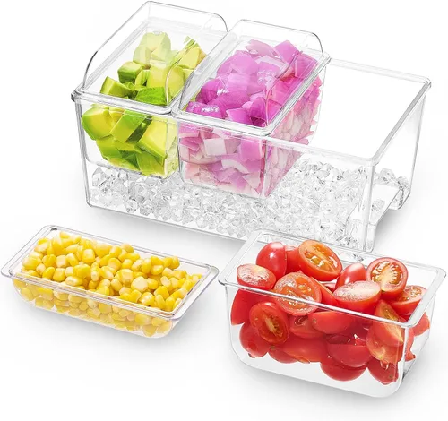 Miniatura 12 de Lifewit Set para servir barra de tacos para fiesta con 5 contenedores (2.5 tazas) y componentes, organizador grande refrigerado con hielo