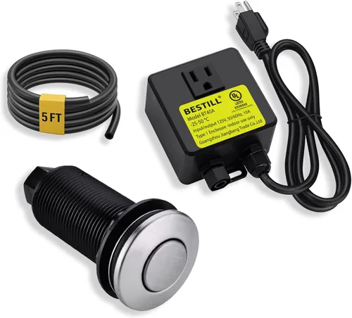 Miniatura 18 de BESTILL, kit de interruptor de aire para triturar basura, parte superior de fregadero gris plomizo con botón pulsador de encendido/apagado, Gris