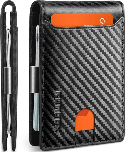 Miniatura 184 de RUNBOX - Carteras delgadas para hombre, cartera de piel con pinza para el dinero, cartera de bolsillo frontal con bloqueo RFID, tarjetero